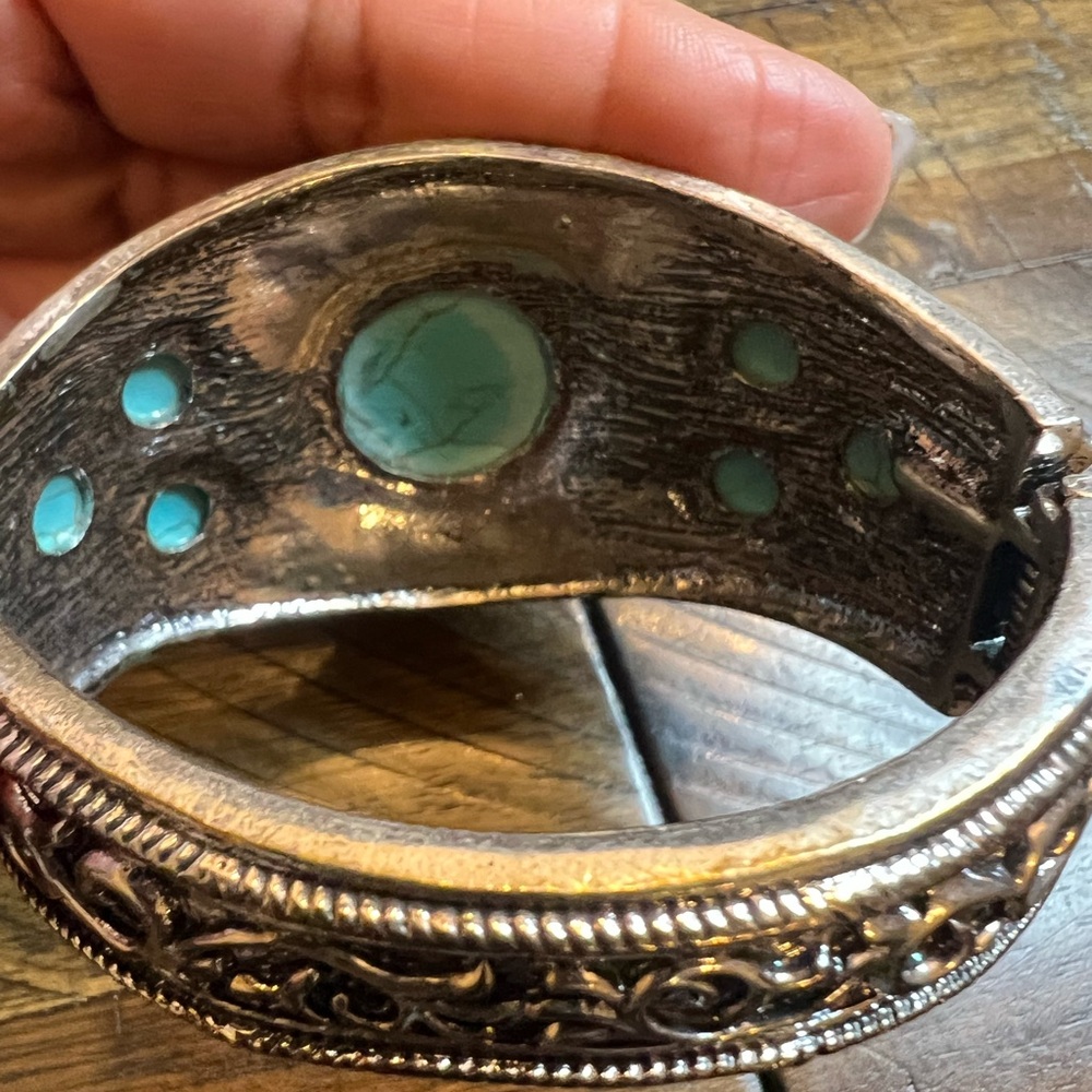 Turquoise and Silver Statement Cuff Bracelet - Picture 5 of 6